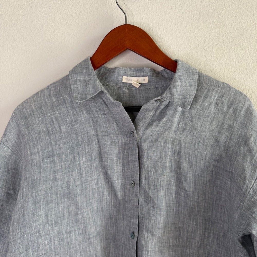 Eileen Fisher Organic Linen Button Down Shirt XS TP Classic Collar Quiet Luxury - Picture 3 of 10